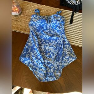 Womens Blue Floral One Piece Swimsuit